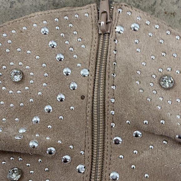 NWOT Cape Robbin Roya Rhinestone Suede Slouch Ankle Booties - Beige - Picture 11 of 12